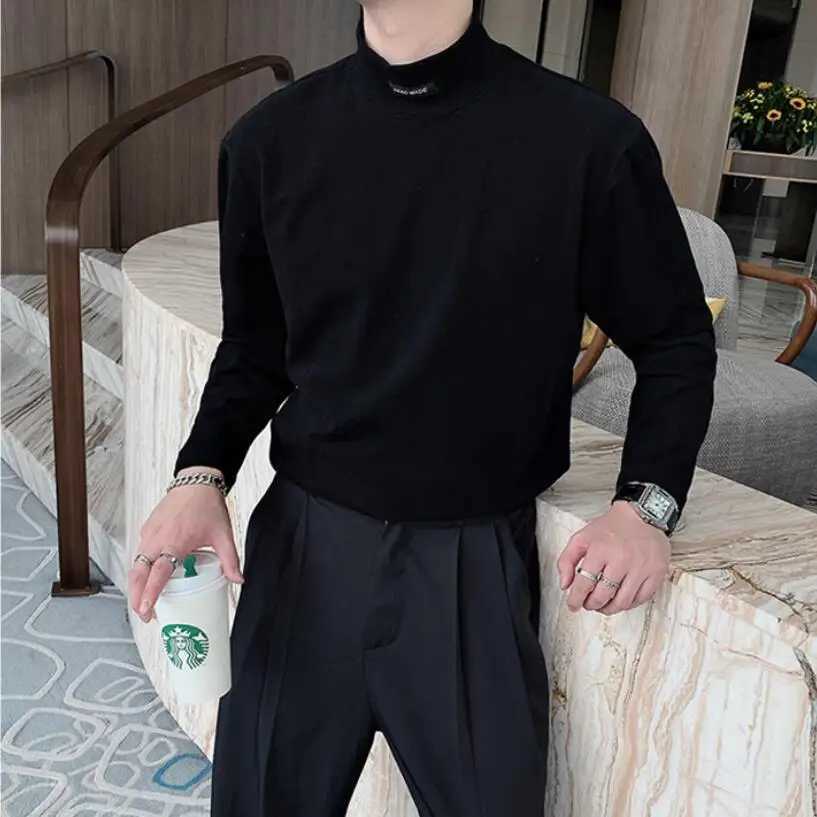 Brand Clothing Mens Spring High Quality Long Sleeve T-shirt/Male High Collar White Black Green Casual Shirts S-3XLM240814
