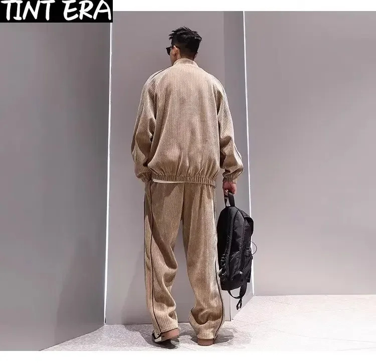 Sportswear mens jacket Corduroy autumn winter plush jacket casual pants two-piece set Pantalon Pour womens sportswear240813