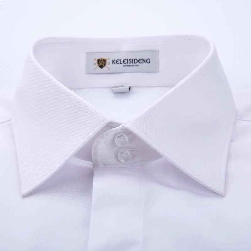 Mens Classic French Cuff Hidden Button Dress Shirt Long-sleeve Formal Business Standard-fit White Shirts Cufflinks Included 240814