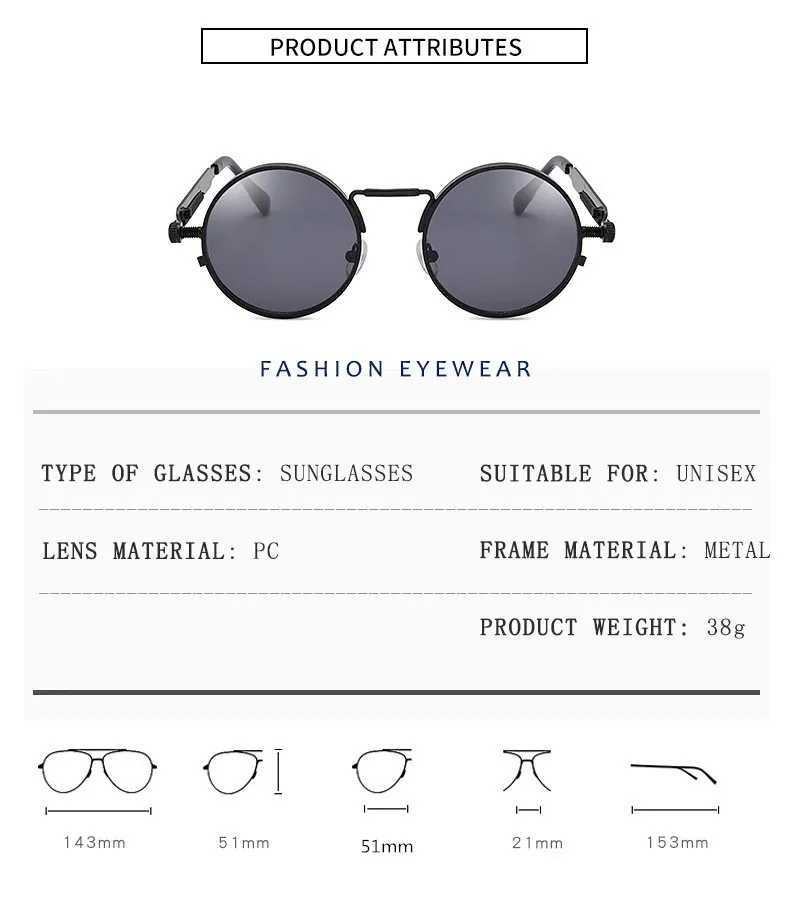 Retro punk style sunglasses mens retro round metal frame womens sunglasses fashion glasses Gafas sol mujer UV400 W250315