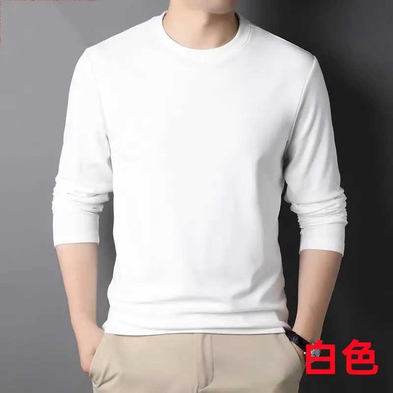 2024 Autumn De Rong Mens New Solid Color Round Neck Long Sleeved T-shirt Spring Korean Fashion Slim Fit Versatile Bottom TopM240814