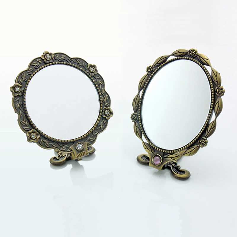 Retro metal mirror womens handheld long handle makeup mirror mini retro decorative folding mirror W240813