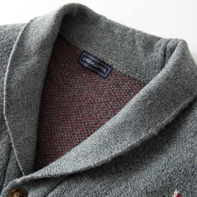 Retro Jacquard Crochet Knitted Thick Jacket Mens Fashion V-neck Button Knitted Open Skirt Winter Coat Mens SweaterW240729