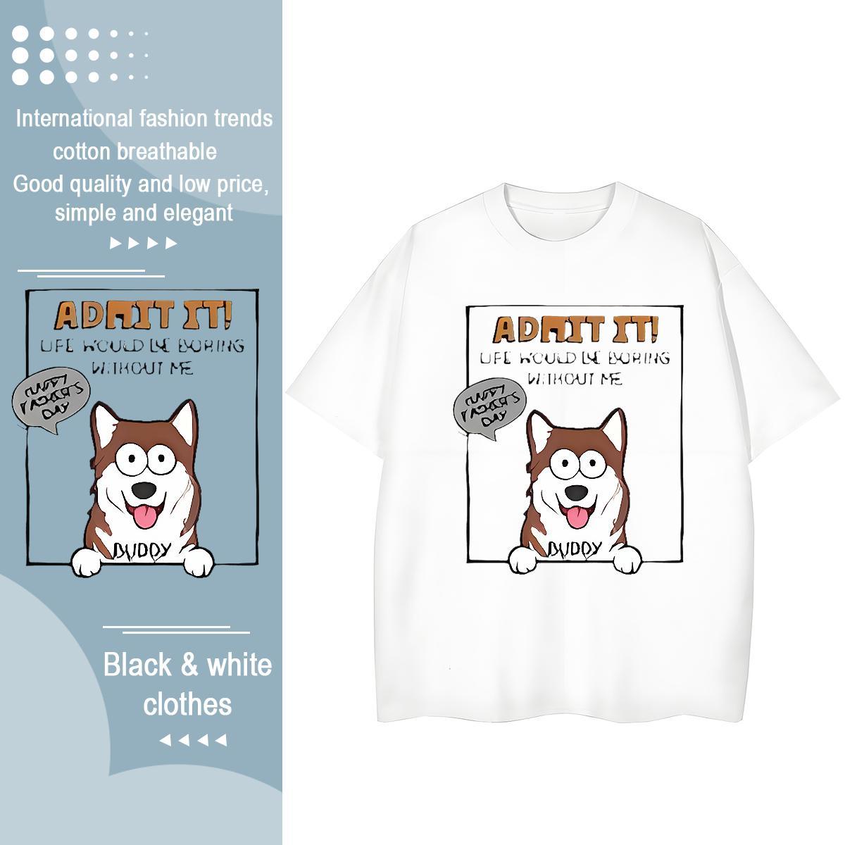 Popular T Shirts Men dog Round Neck Short Sleeve Street Casual Cartoon Print 230g Pure Cotton Men Clothes T-Shirt Fashion Casual Tees Shirts