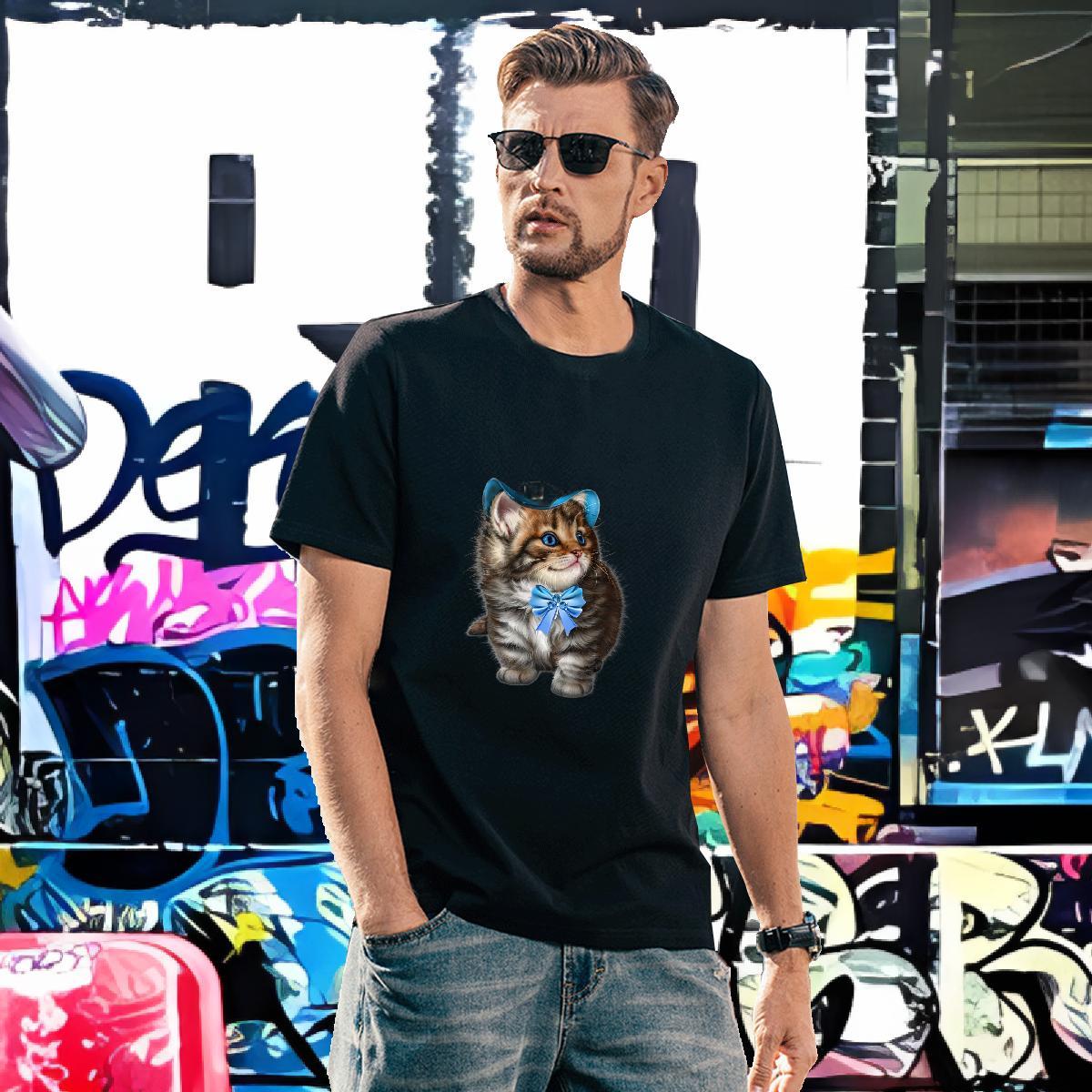 Brand T-Shirts cat Breathable Short Sleeve Home Outdoor Black Oversized 100% Cotton 230g Men Tops Tees Fashion Designer Polos