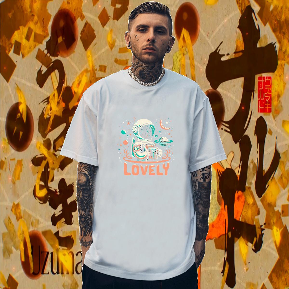 Soft Tshirts Casual Beach 230g Pure Cotton DIY Crew Neck spaceman T-Shirts for Men Custom Top Tees