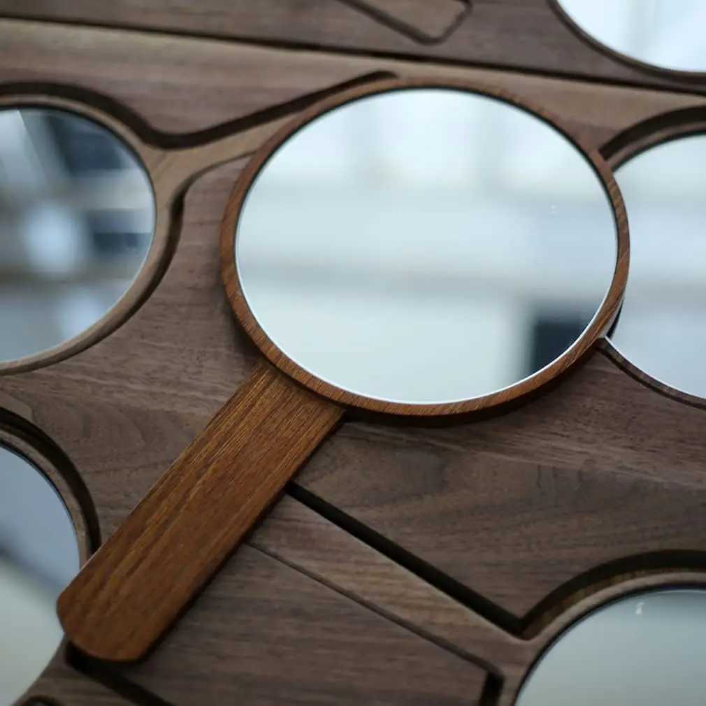 Natural Wood Handheld Mirror HD Frame Salon Hairdresser Flat Mirror Retro Style Beauty Salon Makeup Hand Mirror W240813