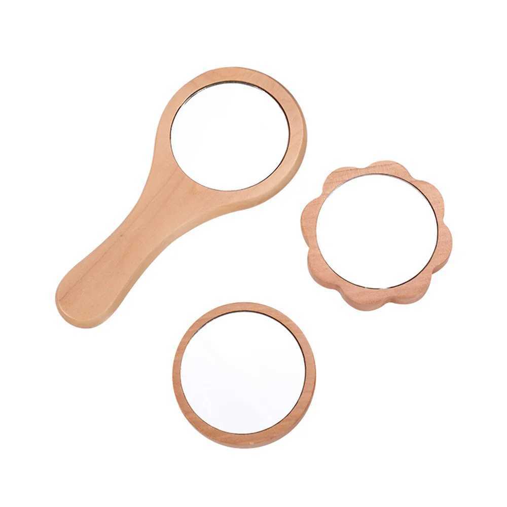 Simple wooden portable mirror mini makeup mirror womens handheld beauty makeup mirror mini circular mirror W240813