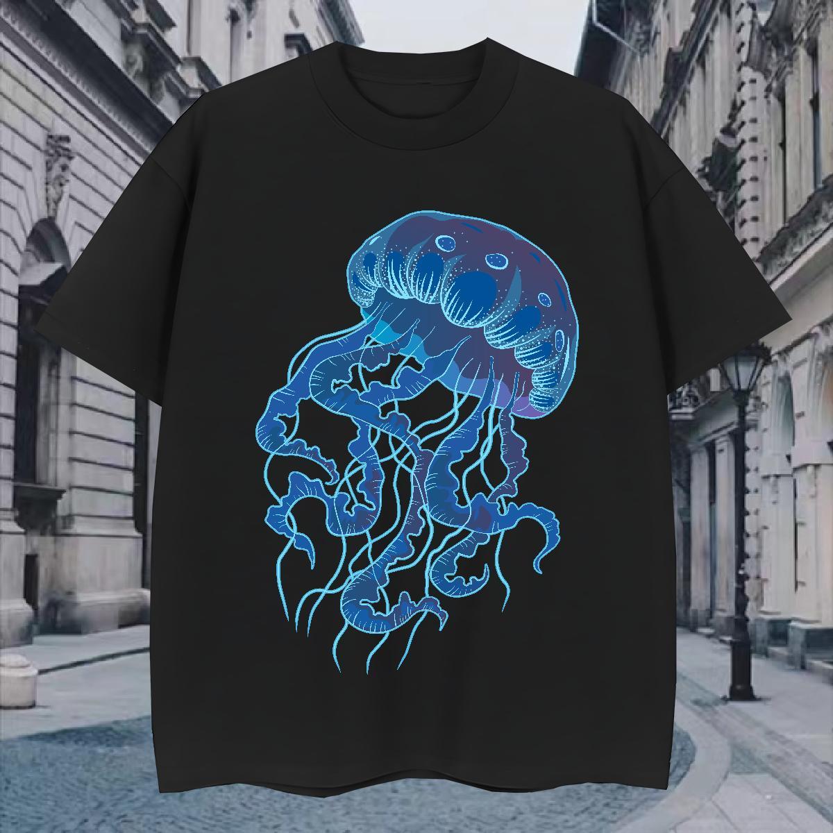 Comfortable T-Shirts jellyfish Pure Cotton Sports Casual Cartoon Printing L-4XL 230g Cotton Men Clothes T-Shirt Custom Tees Shirts