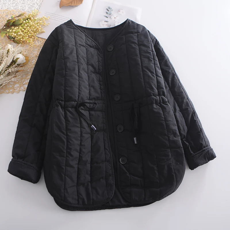 Women Warm Parkas Solid Color Winter Autumn Loose Cardigan Fashion Warm Cotton-padded Lace Up Thick Outerwear Coat 240813