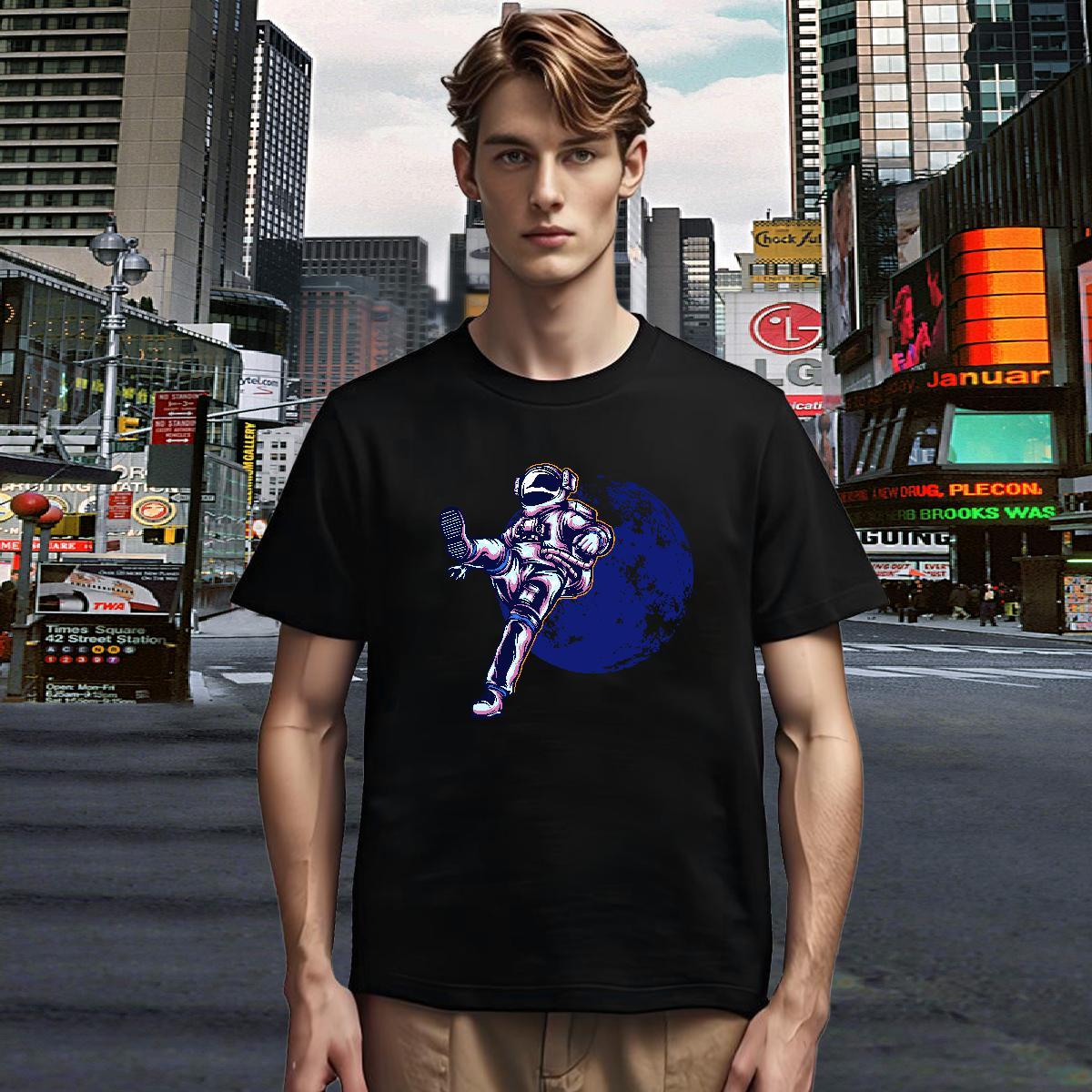 T Shirts Men 230g Pure Cotton cosmonaut Hip Hop Street Breathable Black Oversized Tshirts 2024 DIY Comfortable Tee Shirt