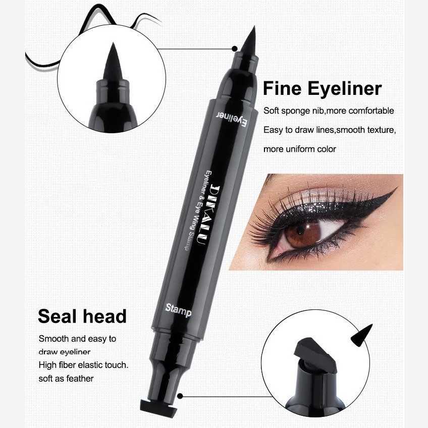 Black Double-ended Triangle Seal Eyeliner Pen Waterproof Lasting Non-smudge Quick-drying Stamp Liquid Eye Liner Pencil Cosmetic Y240813