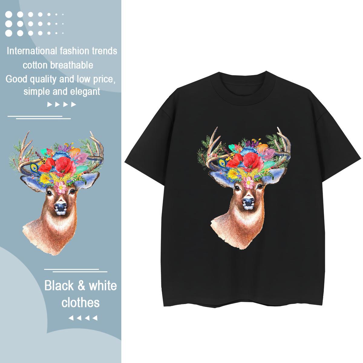 Comfortable Men T Shirts Deer Breathable Street Wear Anime Print 100% Cotton 230g Mens Tshirts Customized Clothings