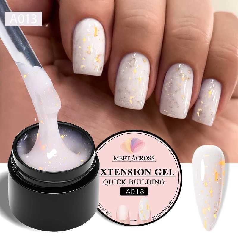 MEET ACROSS 8ml Pink Gold Foil Extension Gel Nail Polish Glitter Long-Lasting Building UV Gel Nail Supplies For Nails Art VernisM240814