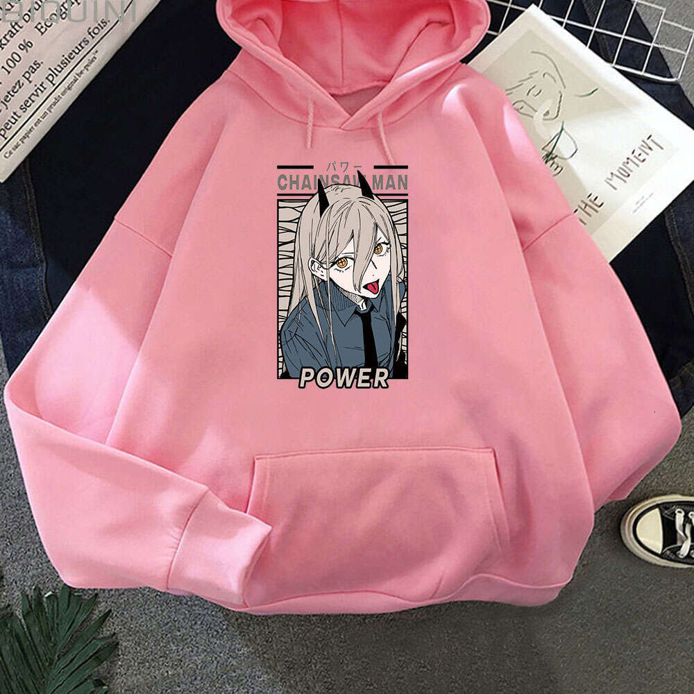 Chainsaw Anime Man Power Kawaii Print Plus Size Hoodie Women Sweatshirts Haruku Autumn Winter Warm Female Sweatwear Clothing