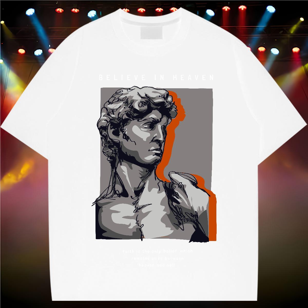 Loose portrait Man T Shirts Summer Casual Men Tshirts 230g 100% Cotton 2024 Designer Breathable Crew Neck Oversized 4XL Polos