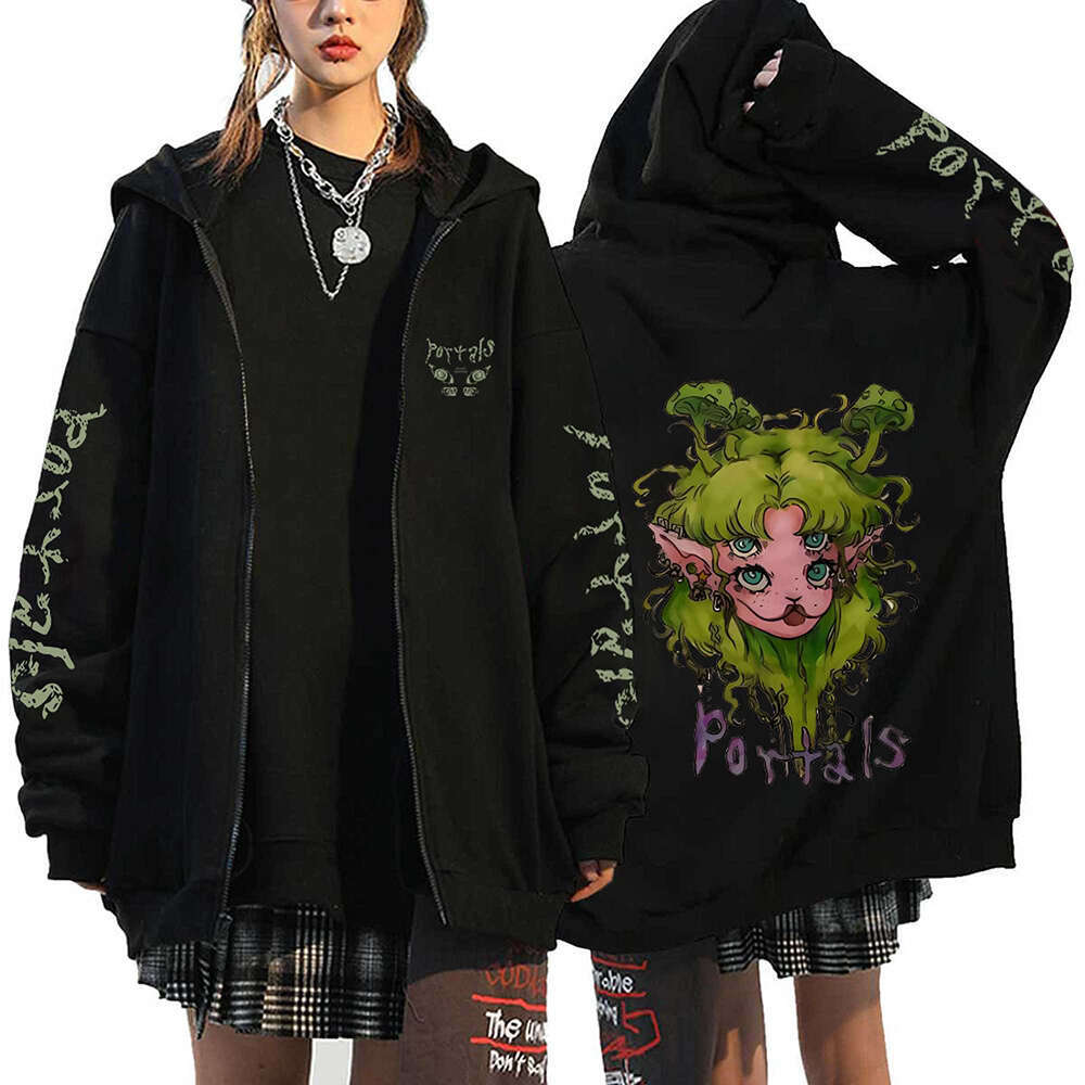 Martinez Melanie Cartoon Zipper Hooded Sweatshirts Hip Hop Y2K Streetwear Oversized Long Sleeves Fleece Coats Jackets Hoodies