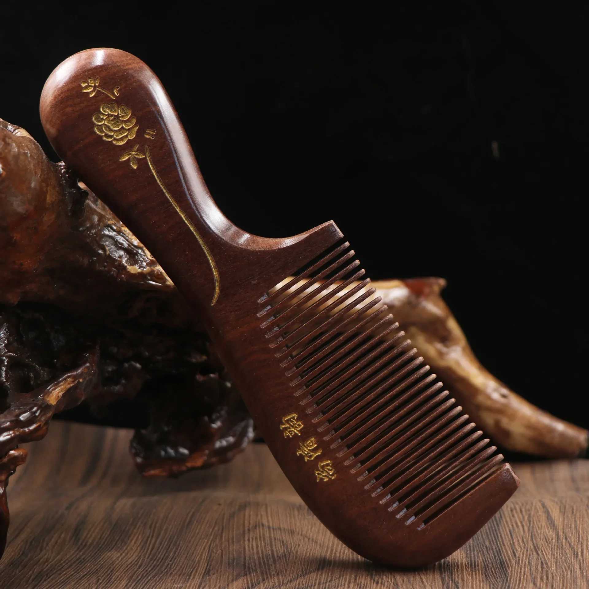 Natural peach wood comb carved peach wood scalp massager anti-static smooth comb hair care tool birthday gift W240813