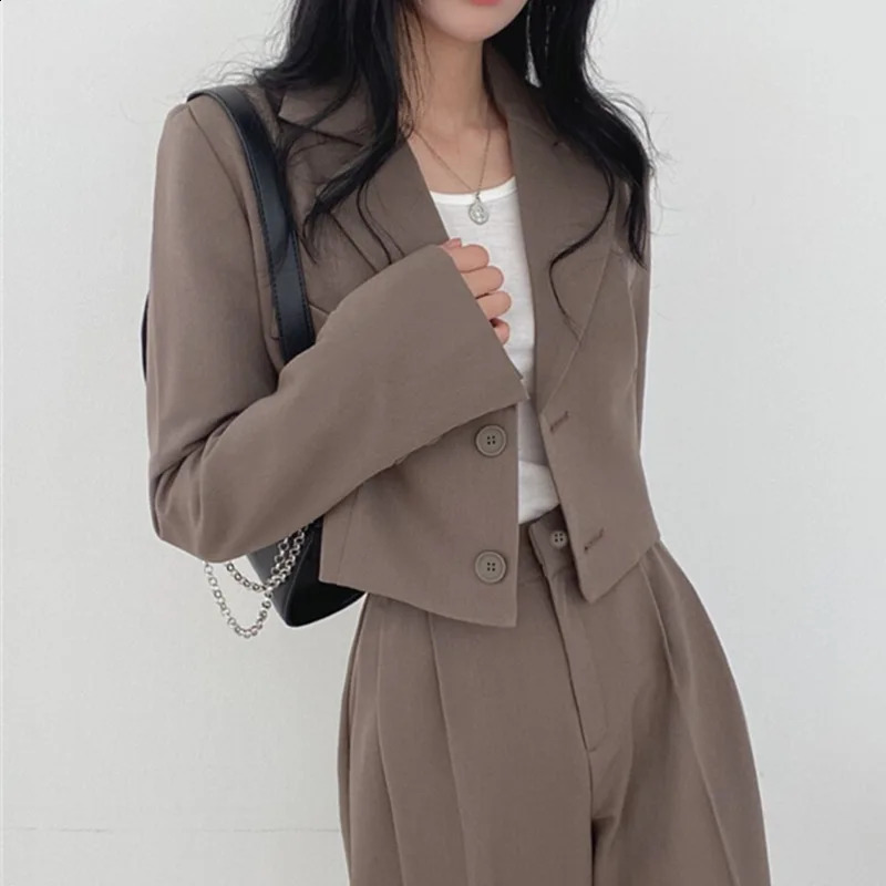 Autumn Fashion Pant Suits Women Korean Trend Commuting Loose Short Section Long-sleeved Suit Jacket Top Pants 2pcs Matching Set 240813