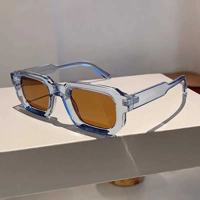 Retro rectangular frame sunglasses 2024 womens fashionable retro sunglasses luxury brand design UV400 sunshade glasses womens glasses W241228