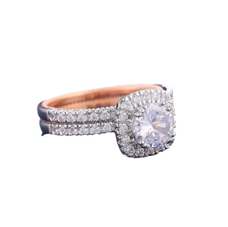 Vintage Sier Gold Wedding Rings for Women, Unique Cubic Zirconia Couple Bridal Ring Set, Anniversary Jewelry Gift