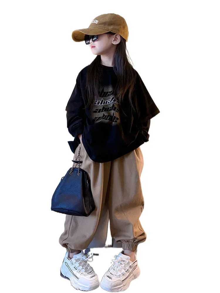 Girls Fashion Autumn Spring Sweatshirts 3-14Y Youth Teenage Kids Oversize Loose Korean Style Stylish Letter Print Top ClothesY240814