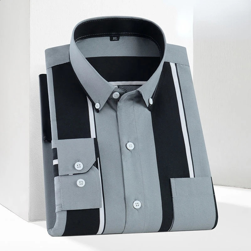 Mens Stripes Dress Shirts Slim Fit Fashion Korean Camicia Male Social Plaid Shirt Long Sleeve Business Office Casual Man Shirt 240814