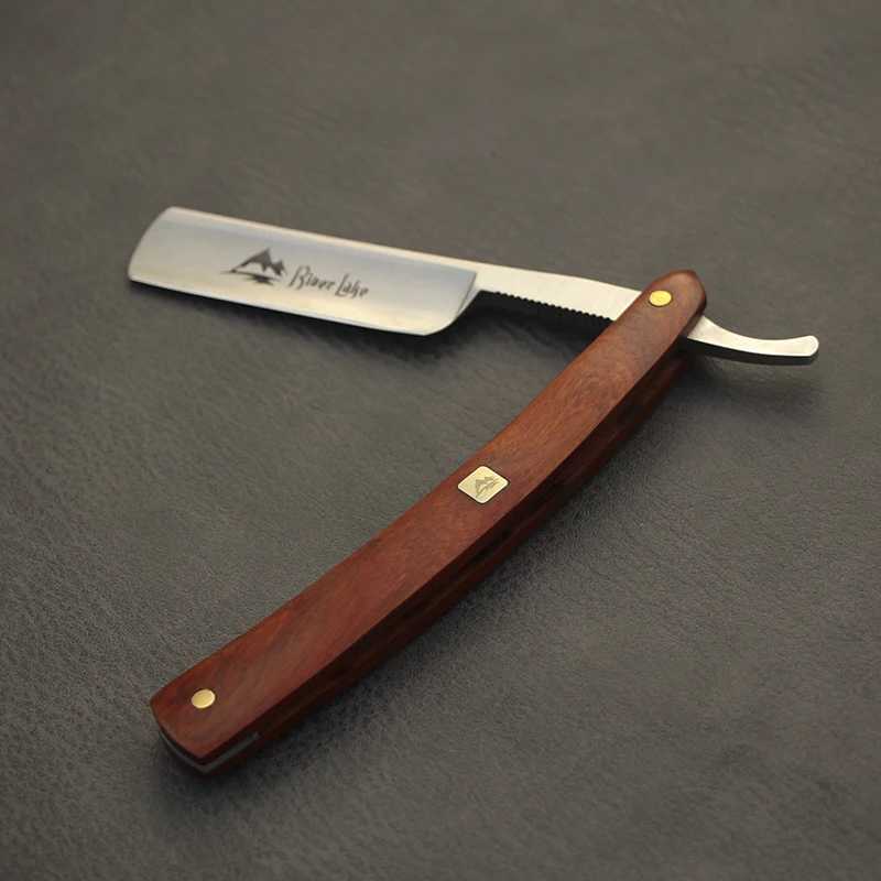 River lake Folding Shaving Knife Professional Men Manual Beard Shaver Cutter Stainless Steel Straight Edge Barber RazorM240814