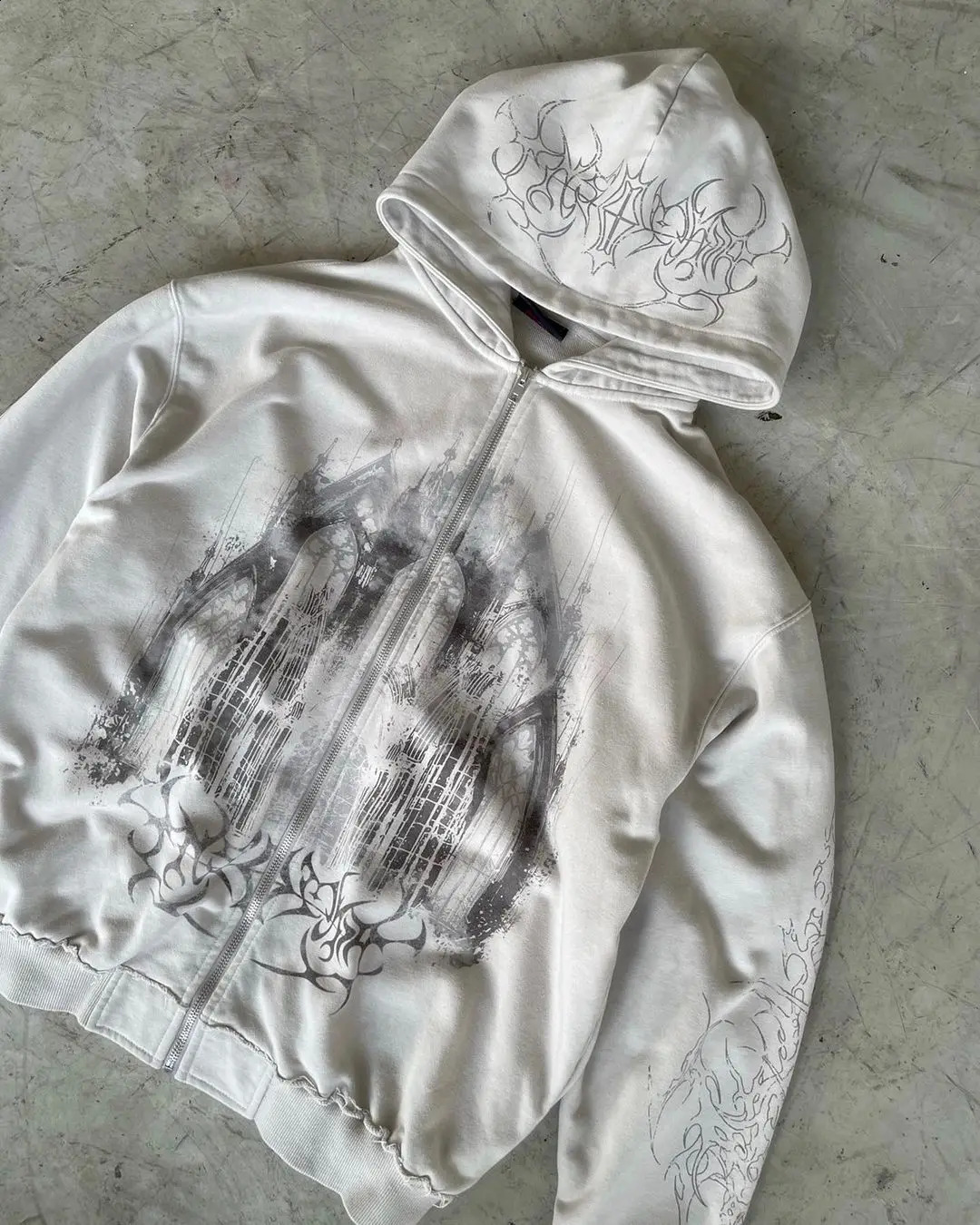 Harajuku Y2K Retro Casual Street Hip Hop Gothic Fashion Print Zip Up Hoodies Aesthetic Loose Sweatshirt Women Man Kawaii Clothes 240813