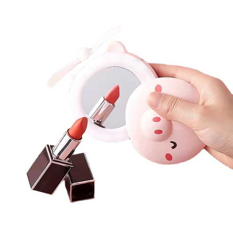 Cute little pig makeup mirror with LED light handheld makeup mirror girl with small fan portable makeup mirror for travel high-definition mirror W2408