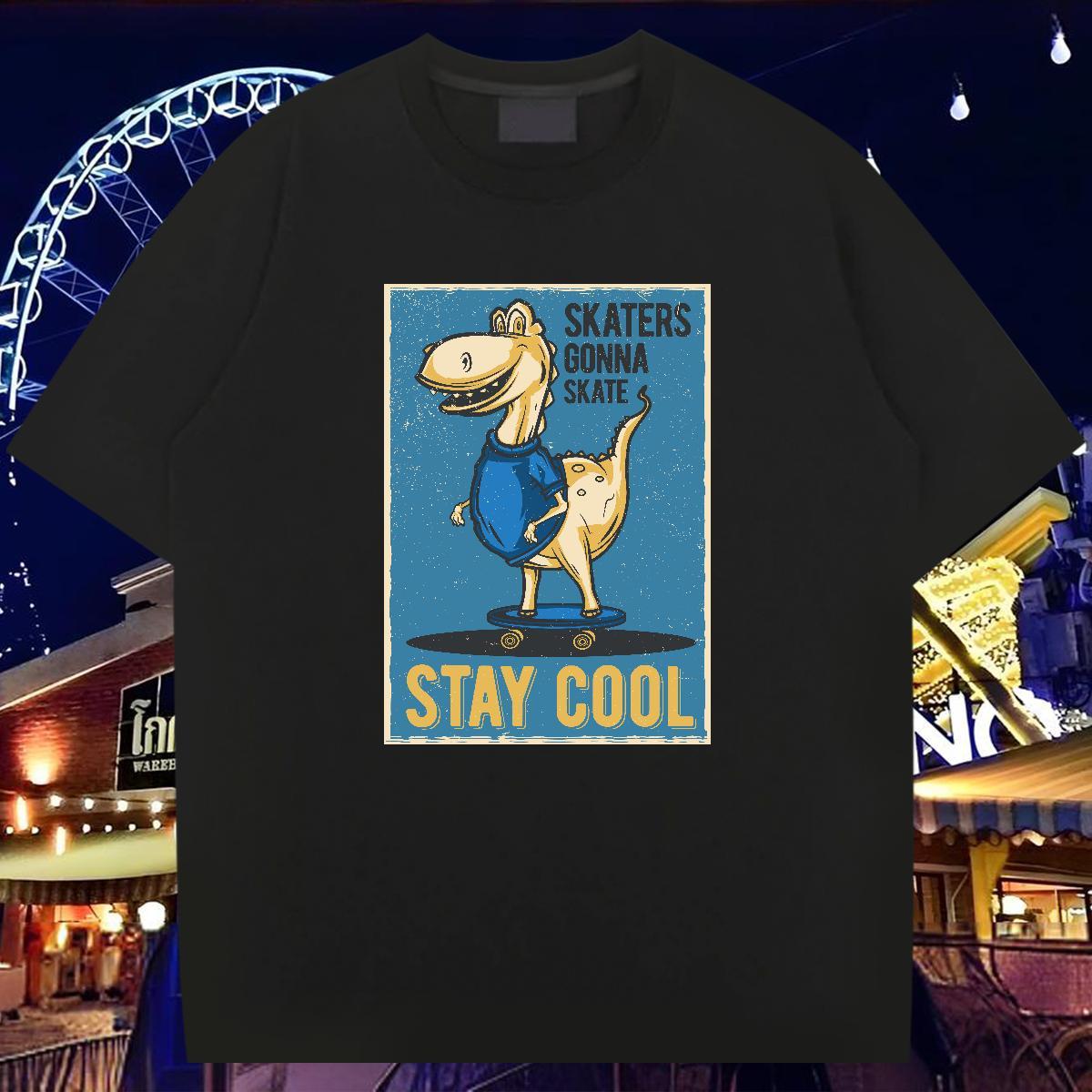 T Shirts Men 230g Pure Cotton dinosaur Beach Breathable Short Sleeve Plus Size Cartoon Tshirts DIY TOP Quality Clothes