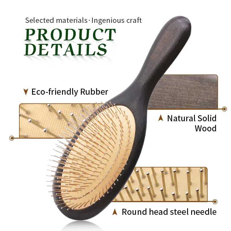 Steel hair brush womens scalp massage pad wooden hair brush metal stainless steel pin shaped comb used for curling hair and hair styling W240813