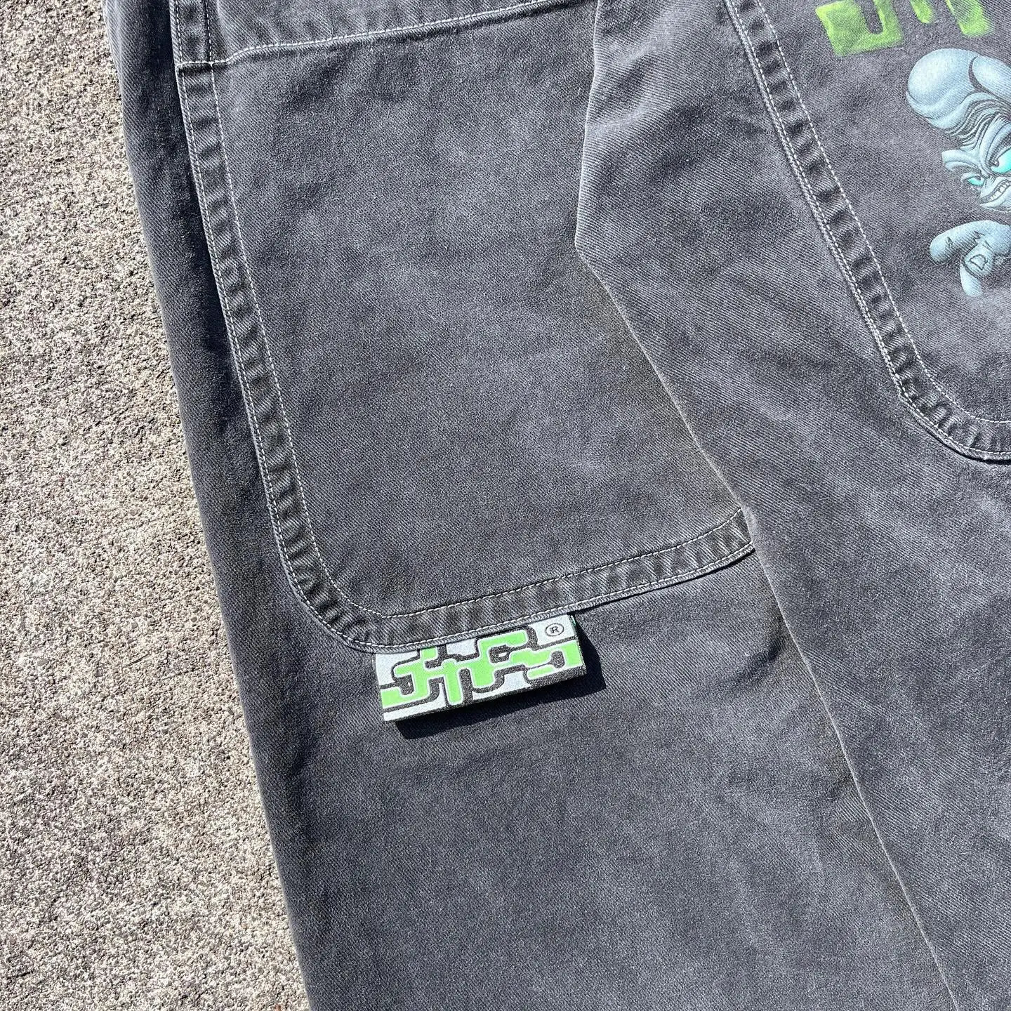JNCO Hip Hop Bag Alien Printed Jeans Gothic Straight Mens Wide Denim Patch Fashion Neutral Street Clothing 2024 Retro Casual Trousers240813