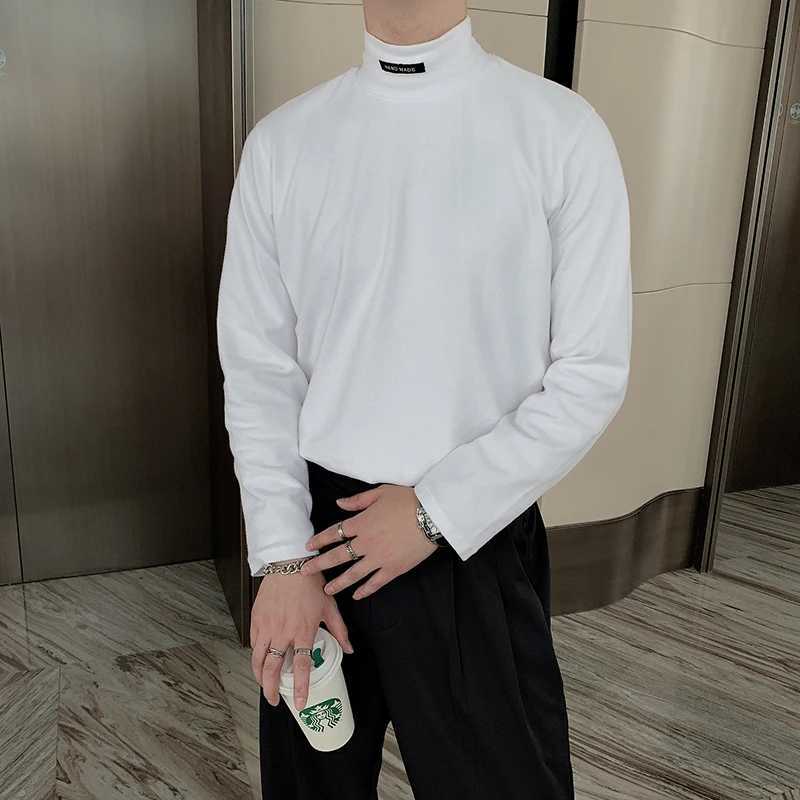 Brand Clothing Mens Spring High Quality Long Sleeve T-shirt/Male High Collar White Black Green Casual Shirts S-3XLM240814