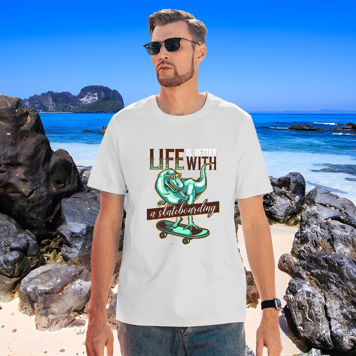 Cool T-Shirts for Men dinosaur Crew Neck Breathable Casual Daily Wear Cartoon Printing L-4XL 230g 100% Cotton Men Tshirts Wholesale Top Tees