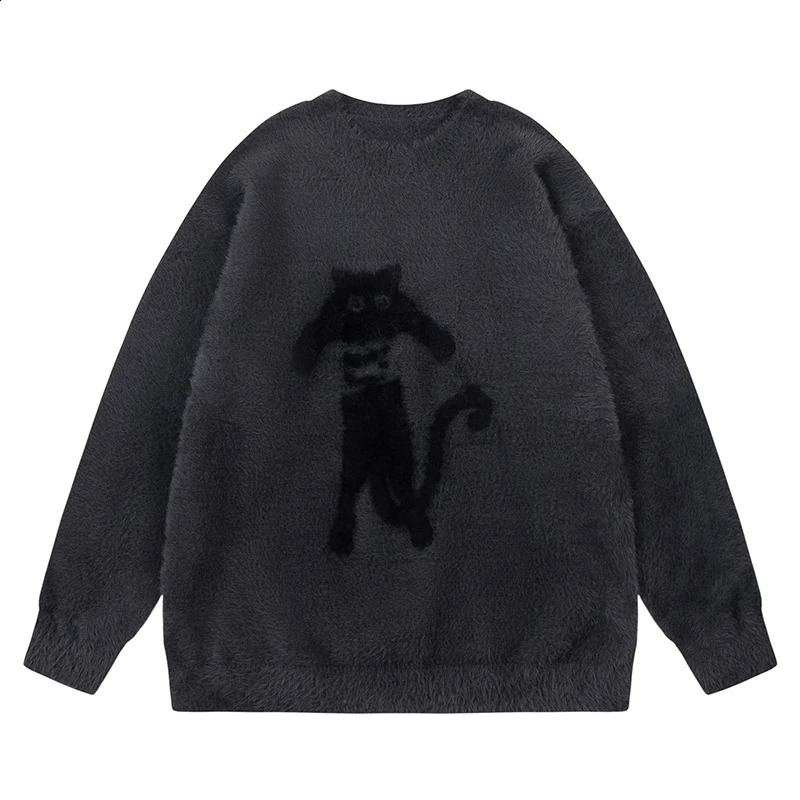 Cartoon Cat Pattern Knitting Sweater Men Woman Y2k Harajuku Oversized Knitted Pullover Autumn College Knitwear Sweaters Couple 240814