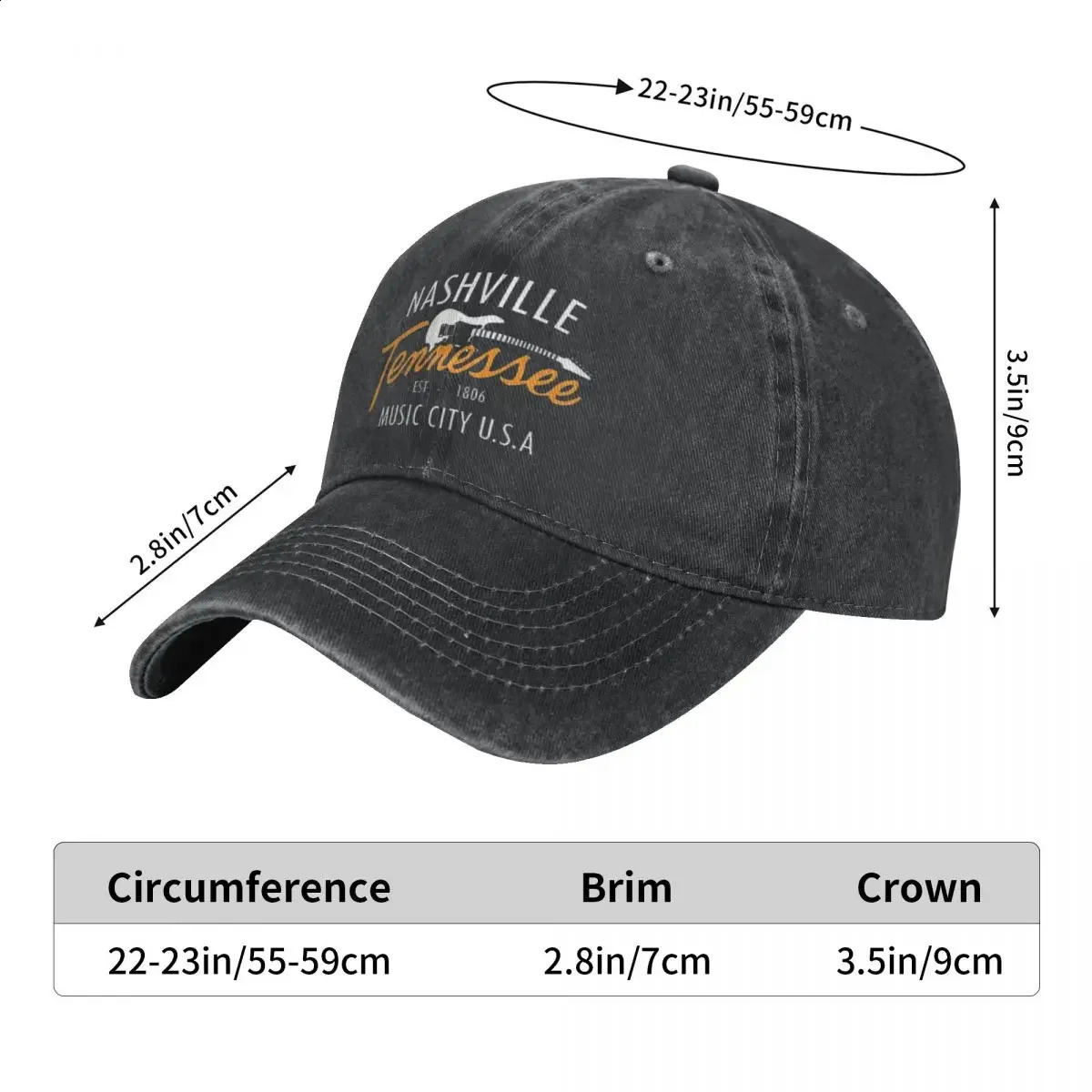 Guitar Nashville Washed Baseball Cap Music City y2k Cute Trucker Hat Spring Women Men Hiking Fishing Print Baseball Caps 240807