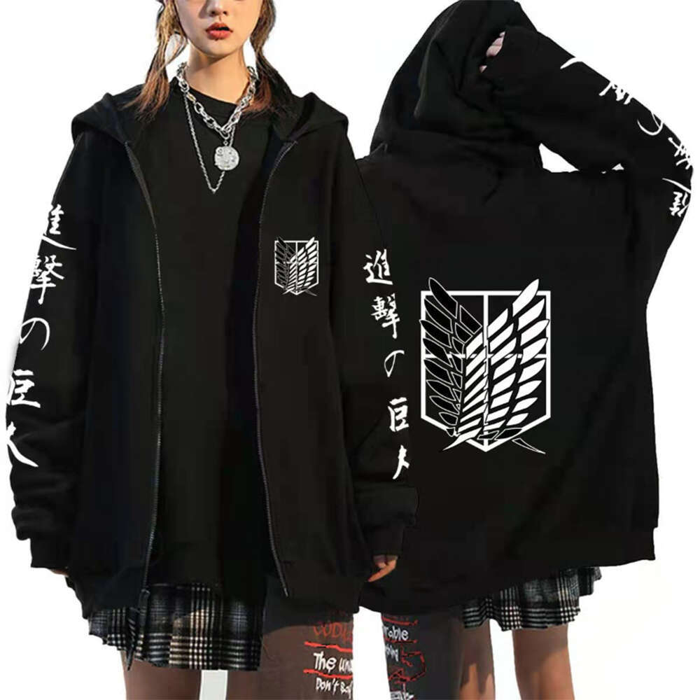 On Attack Titan Zipper Hoodies Wings Of Liberty Graphic Print Hooded Men Women Plus Size Sweatshirts Haruku Zip Up Jacket