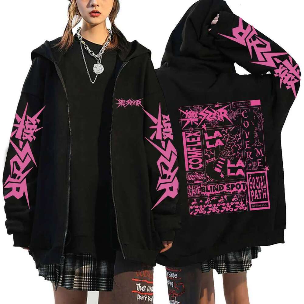 Kpop Haruku Fashion Korean Style Zipper Hoodies For Women Men Long Sleeves Oversized Sweatshirts Winter Zip-up Jacket Coats