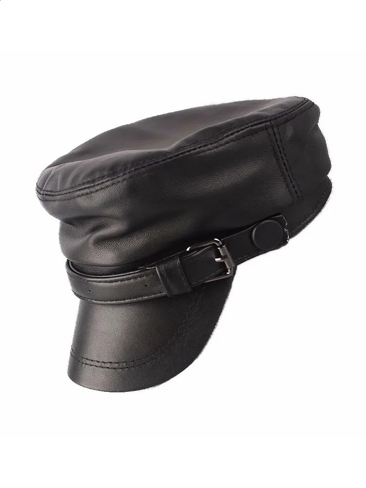 Womens retro denim jacket genuine leather beret fashionable flat top military hat spring and autumn windproof 240812
