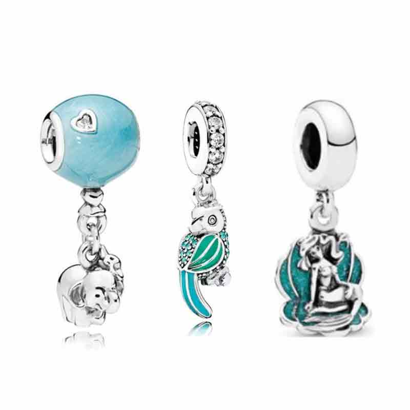 New In Parrot Elephant Shell Princess Dangle Charms Bracelet Trinket Pendant Beads For Jewelry Making Free Shipping
