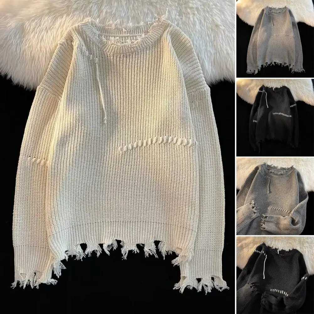 2023 Autumn/Winter Mens Floral New Knitted Sweater Warm Cotton Blended Tear O-Neck Loose Sweater Casual Mens WearW240729