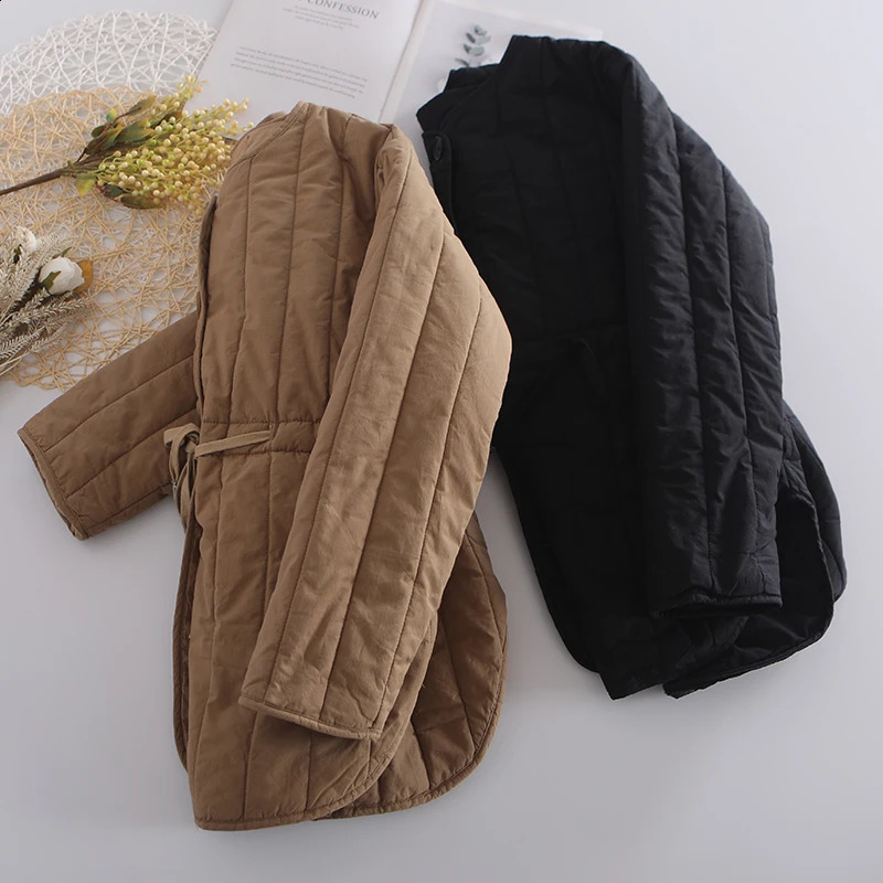 Women Warm Parkas Solid Color Winter Autumn Loose Cardigan Fashion Warm Cotton-padded Lace Up Thick Outerwear Coat 240813