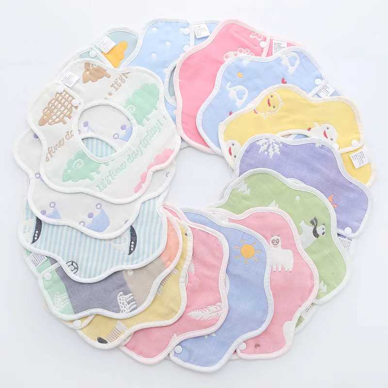 Bibs Burp Cloths New Cartoon Baby Bib Pure Cotton Baby Saliva Towel Burp Cloths Round Blue Pink Boys Girls Feeding Pocket 0-2 Years OldL4812