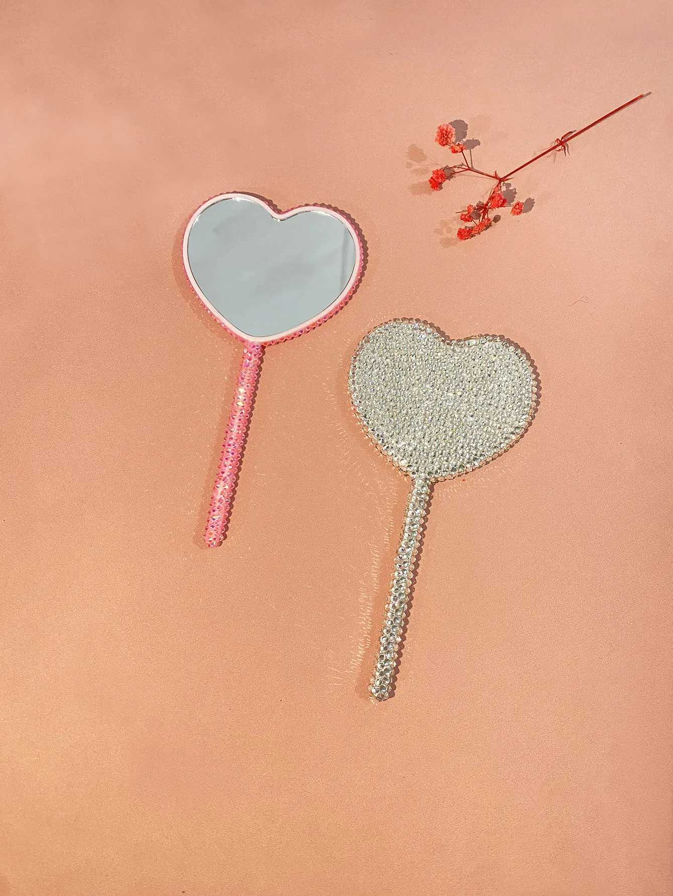 Diamond inlaid love handheld makeup mirror lollipop mirror heart-shaped handheld mirror creative handmade DIY mini mirror W240813