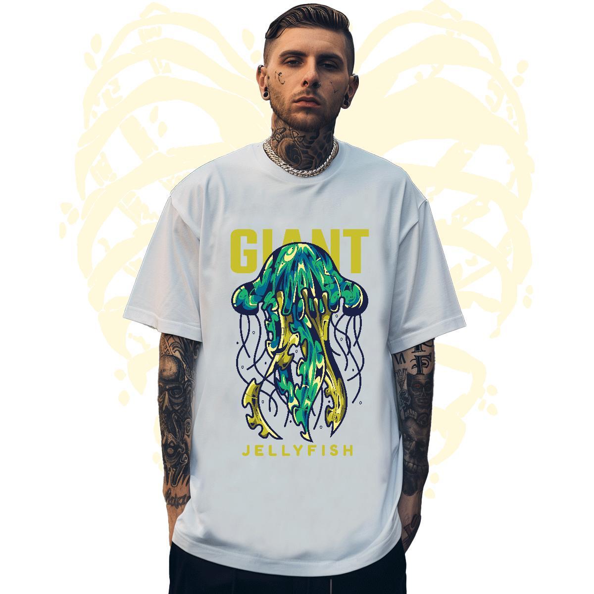 Cool Mens T Shirts jellyfish Breathable Soft Street wear Hip Hop Plus Size Custom 100% Cotton 230g Mens Tshirts DIY Tops