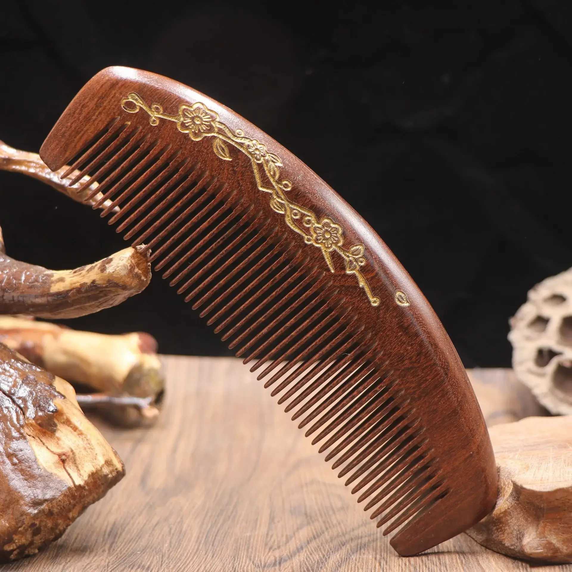 Golden Sandalwood Comb Crescent 16cm Static Comb Curling Wood Brush W240813