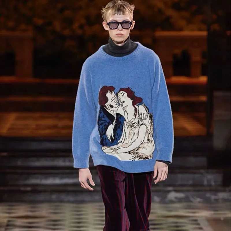 Street printed cashmere loose thick sweater hooded sweatshirt mens floral casual top high-quality mens clothingW240729