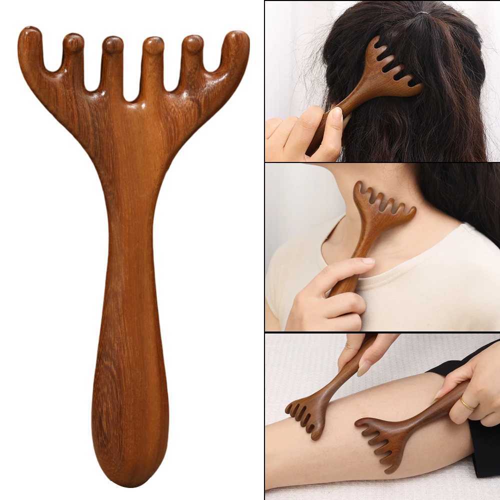Wooden massage comb with five claw head scraper to promote blood circulation Self care tool Wide tooth massage comb Beauty W240813
