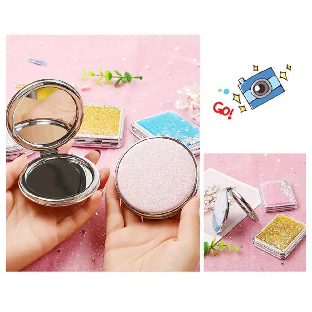 Travel double-sided folding pocket sized makeup mirror with regular/2X magnifying glass W240813